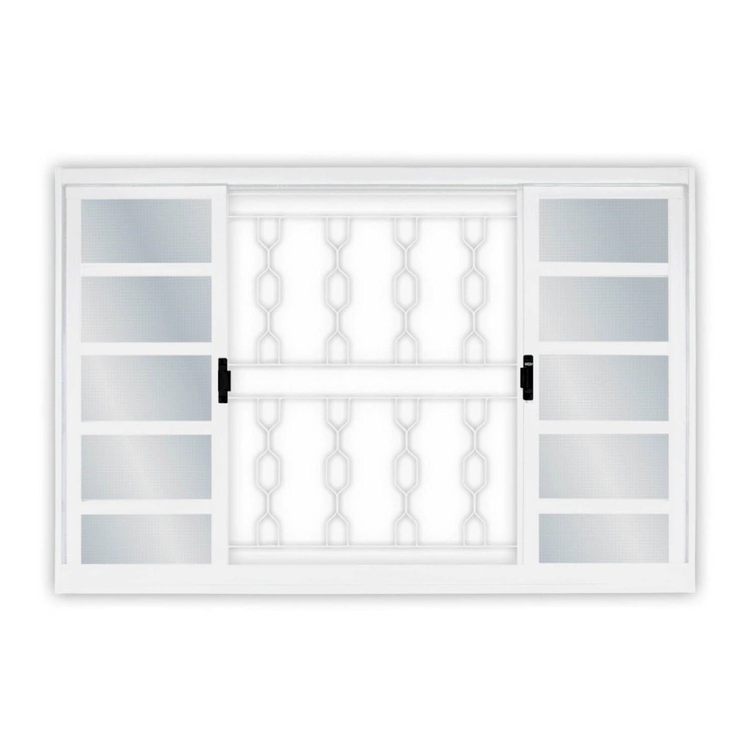 Janela De Aço De Correr 100x100cm 4 Folhas Com Grade Minas Sul Mgm Branco