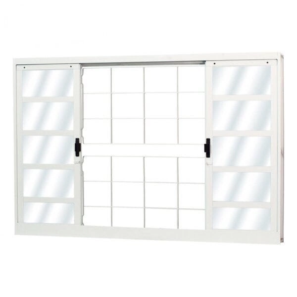 Janela De Aço De Correr 100x150cm 4 Folhas Com Grade Minas Sul Mgm Branco