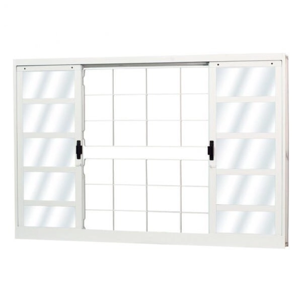 Janela De Aço De Correr 120x200cm 4 Folhas Com Grade Minas Sul Mgm Branco