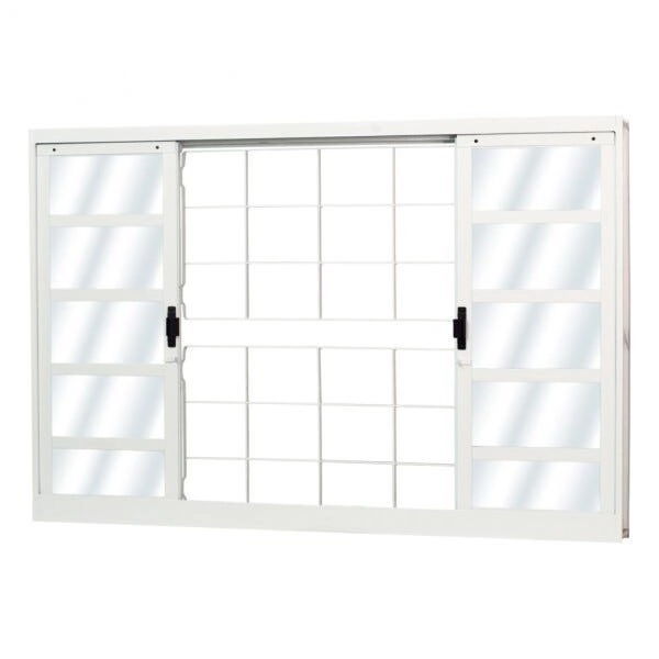 Janela De Aço De Correr 100x200cm 4 Folhas Com Grade Minas Sul Mgm Branco