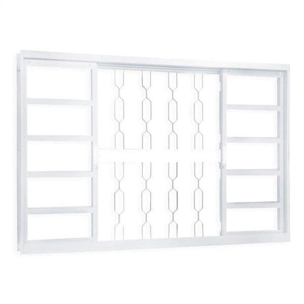 Janela De Aço De Correr 120x200cm 4 Folhas Com Grade Minas Sul Mgm Branco