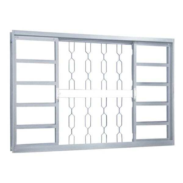 Janela De Aço De Correr 100x100cm 4 Folhas Com Grade Minas Sul Mgm Branco