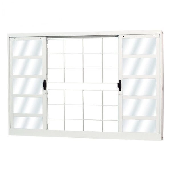 Janela De Aço De Correr 100x150cm 4 Folhas Com Grade Minas Sul Mgm Branco