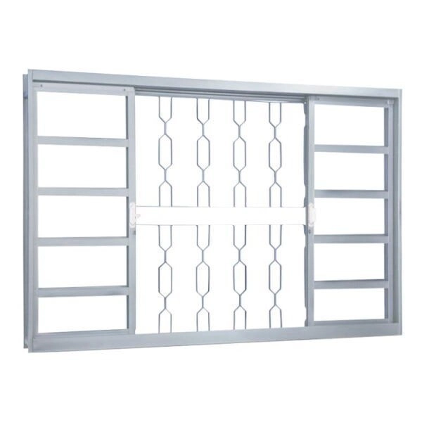 Janela De Aço De Correr 120x200cm 4 Folhas Com Grade Minas Sul Mgm Branco
