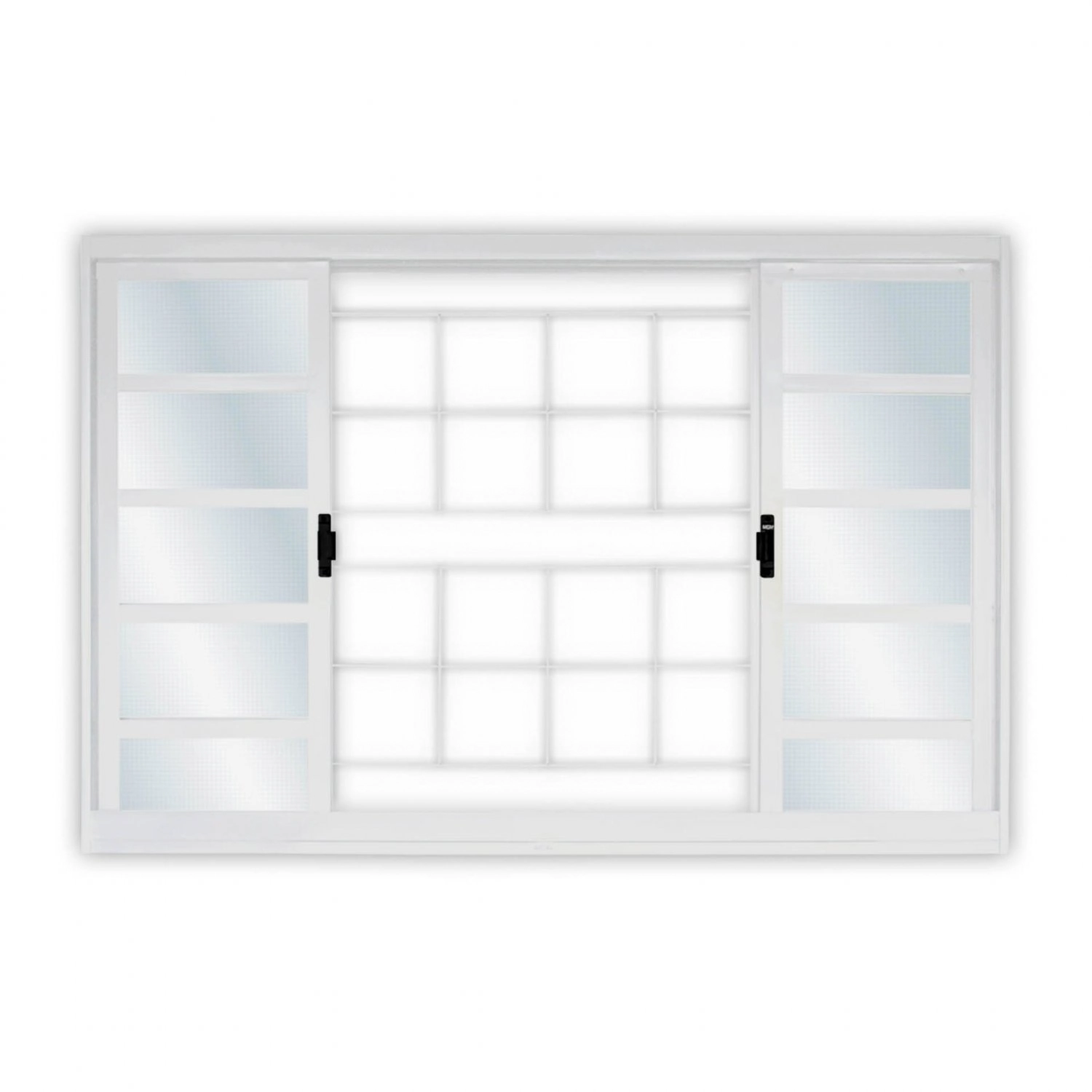 Janela De Aço De Correr 120x120cm 4 Folhas Com Grade Quadriculada E Vidro Mini Boreal Minas Sul Mgm Branco
