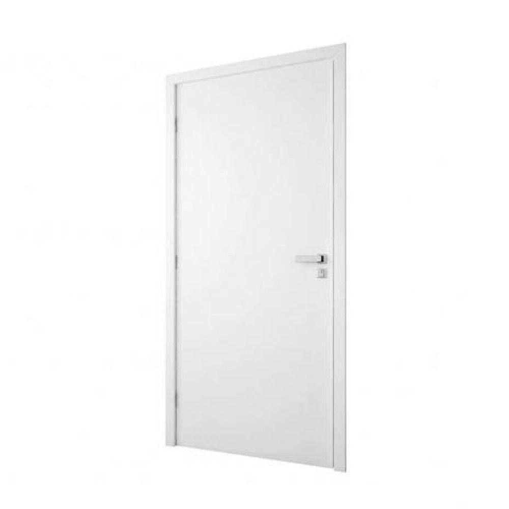 Kit Porta De Madeira Lisa 215x74cm Com Batente De Mdf Ultra 12cm Melamínico Mgm Abertura Esquerda Branco