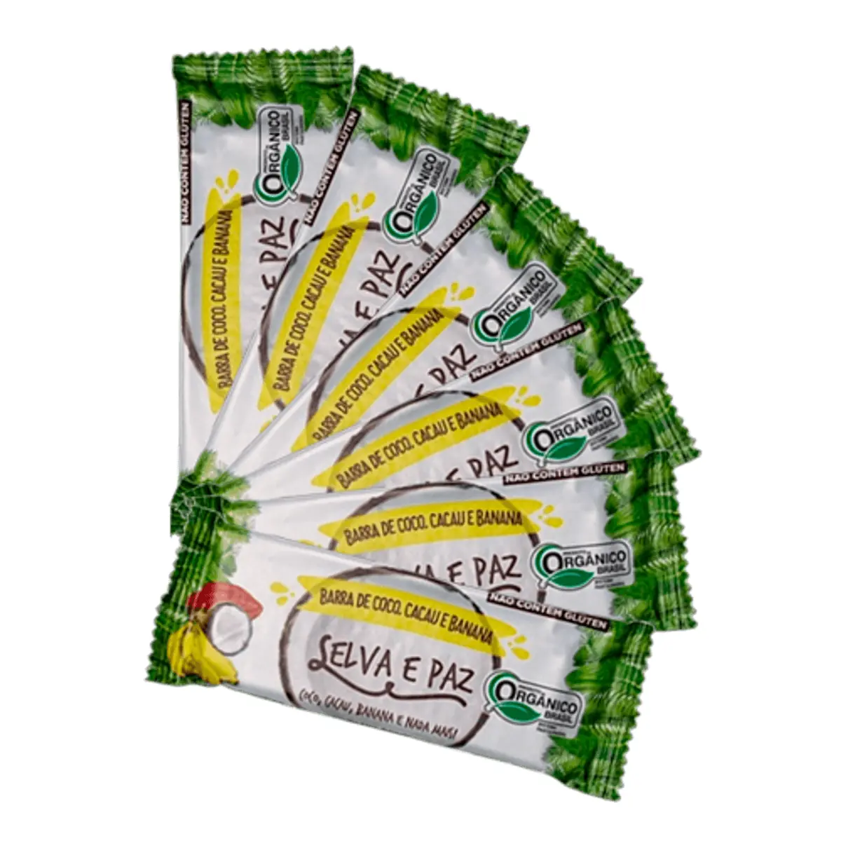 Kit 6X: Barra de Frutas Coco, Cacau e Banana Orgânica Selva e Paz 30g