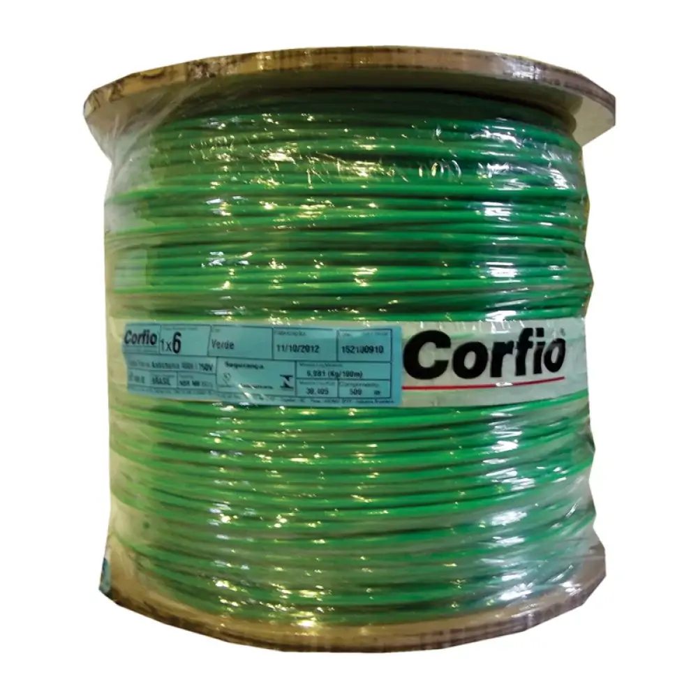 Cabo Flexivel Corfio 6mmx500m Bobina 750v Verde