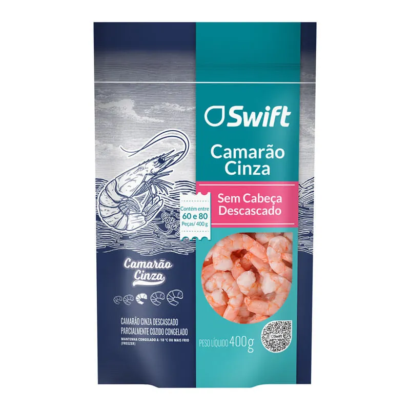 Camarão Cinza Pré-Cozido sem Cabeça Congelado Swift 400 g