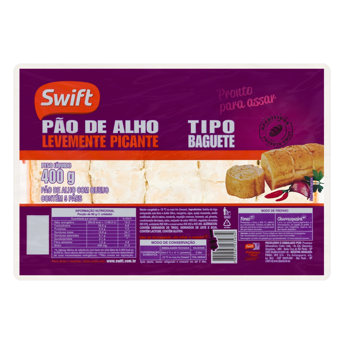 Pão de Alho Baguete Picante Swift 400g