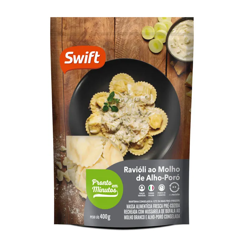 Prato Pronto Ravioli com Molho de Alho Poró Swift Embalagem 400g