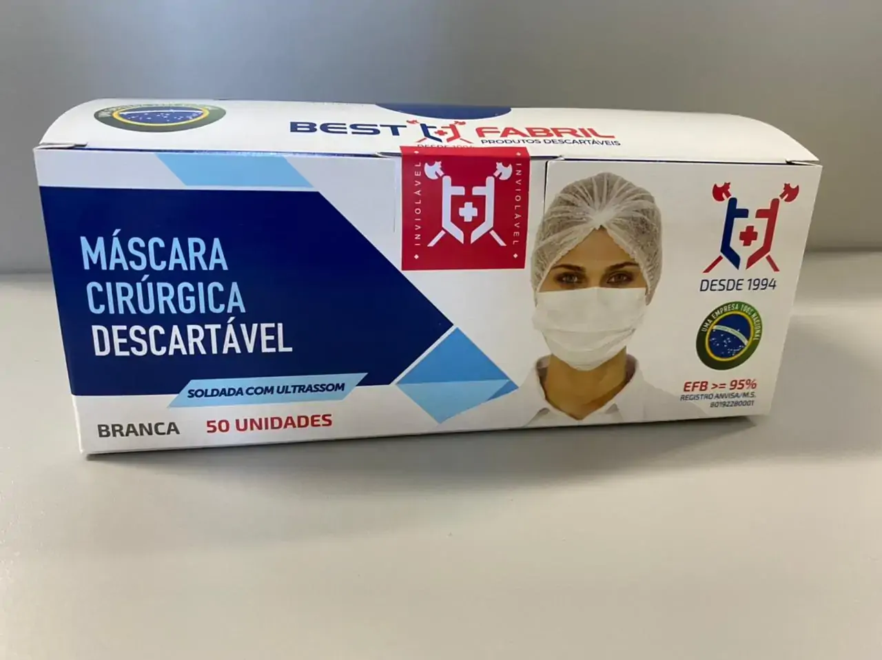 Máscara Tripla Elastico Branca Bf Cx C/50 Un
