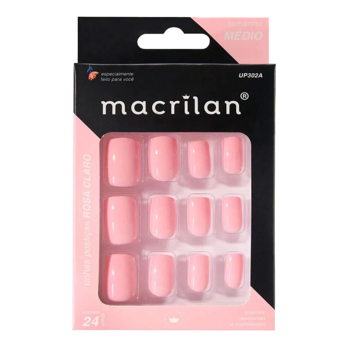 Unhas Posticas Macrilan Com 24 Unid Rosa Claro