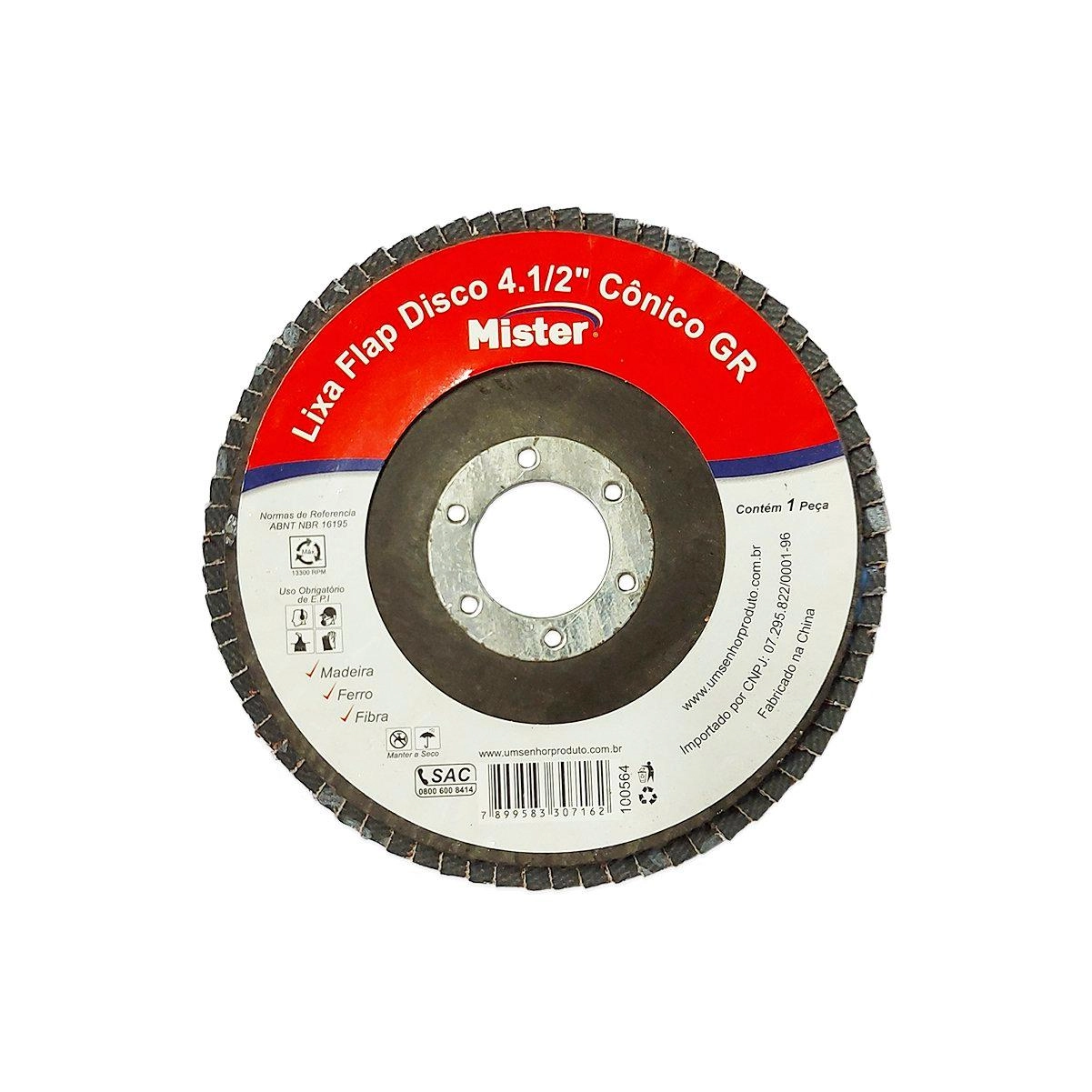Lixa Flap Disco 4.1/2" Cônico Gr60 - Mister, Tamanho: Gr 60