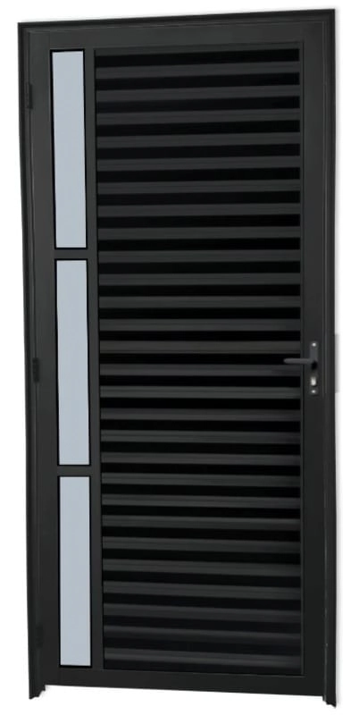 Porta De Aluminio Palheta Visor Lateral Linha Premium Preto