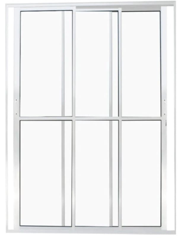 Porta De Correr 3 Folhas De Vidro Móveis Com Trinco 2,10 X 1,50 Cor Branco Linha Econ