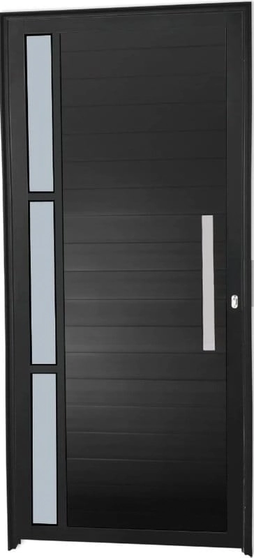 Porta De Aluminio Pivotante Lambril Visor Lateral Com Puxador Linha Premium Preto