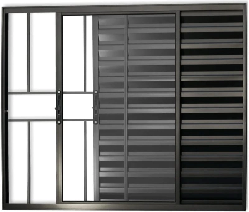 Veneziana De Aluminio 3 Folhas Com Grade Linha Modular Preto