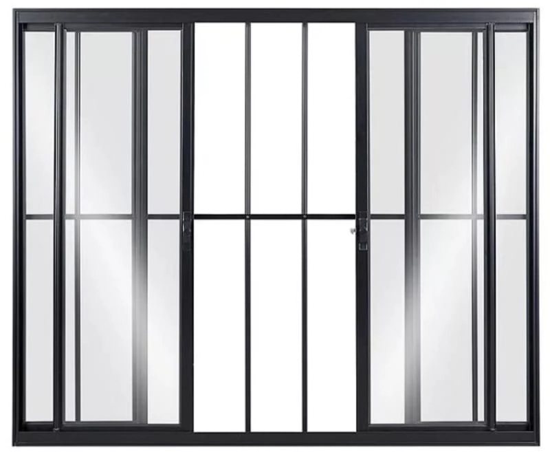 Vitro De Aluminio 4 Folhas Com Grade Linha Modular Preto