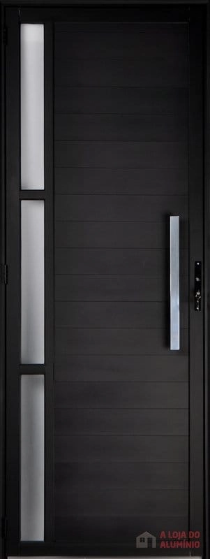 Porta De Aluminio Lambril Visor Lateral Com Puxador Linha Premium Preto