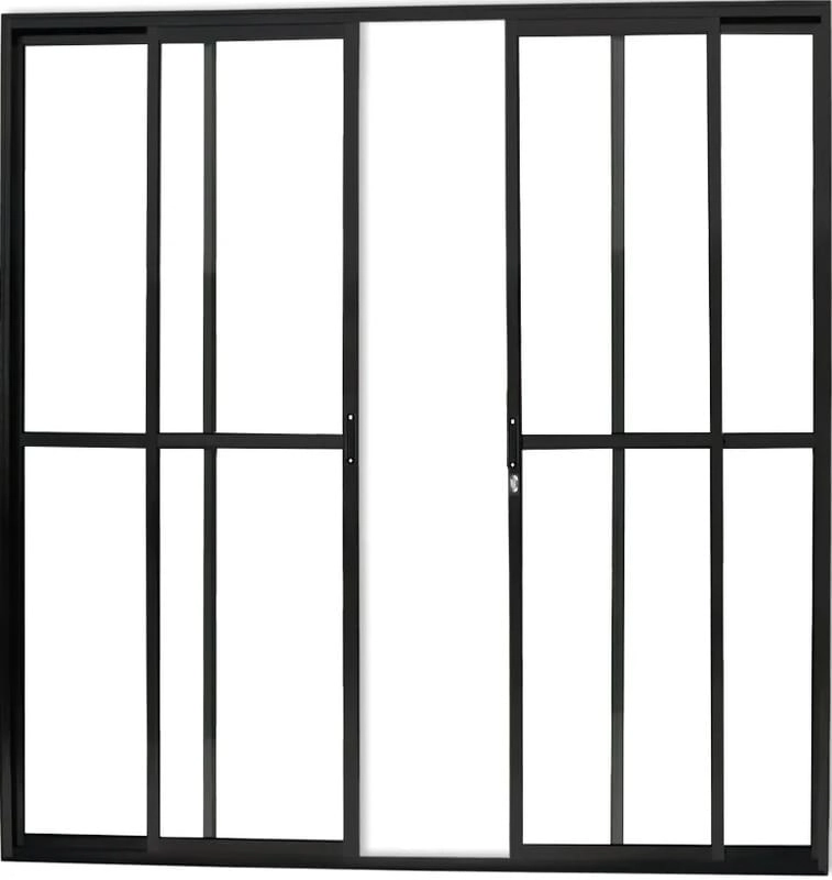 Porta Sacada 4 Folhas Com Trinco 2,10 X 2,00 Cor Preto Linha Econ