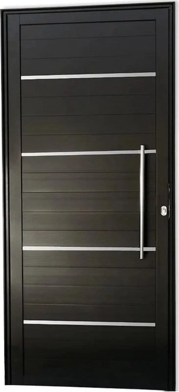 Porta De Aluminio Pivotante Lambril Frisos Com Puxador Linha Premium Preto