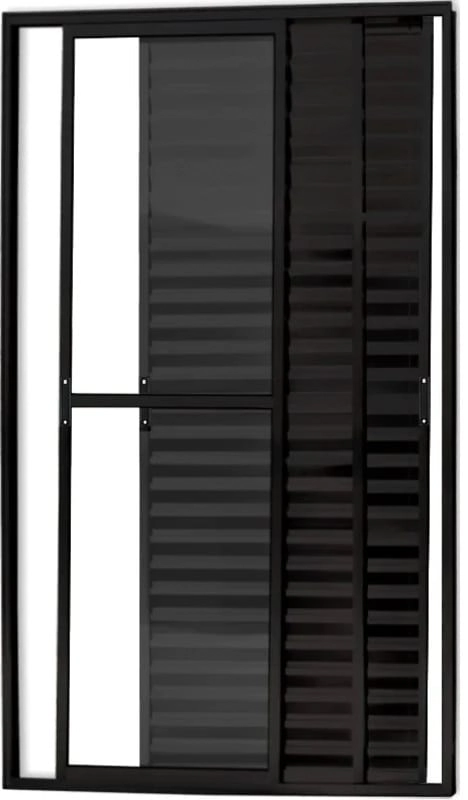 Porta Balcão 3 Folhas Móveis Com Trinco 2,10 X 1,20 Cor Preto Linha Econ