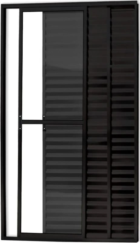 Porta Balcão 3 Folhas Com Trinco 2,10 X 1,50 Cor Preto Linha Econ