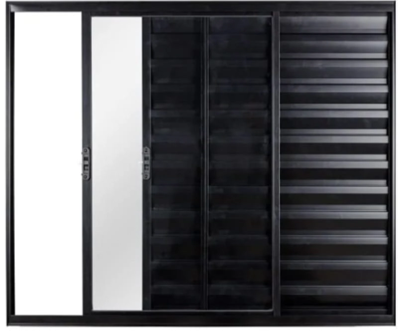 Veneziana De Aluminio 3 Folhas Sem Grade Linha Modular Preto