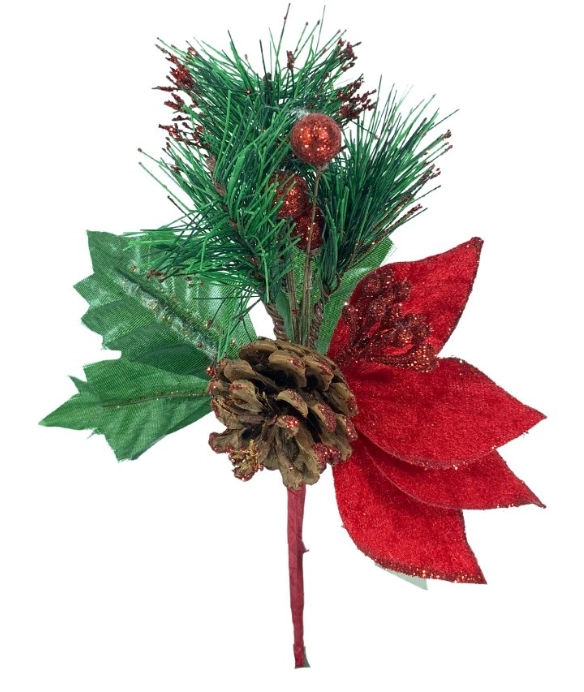 Pick Pinha Flor Natal Vermelho 16cm Bf8586vm Bela Flor