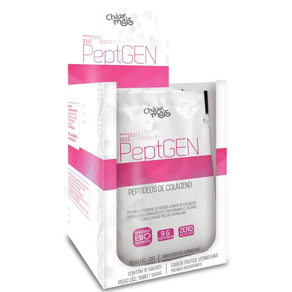 Colágeno Peptgen Derma 9g Frutas Vermelhas 15 Saches Chá Mais