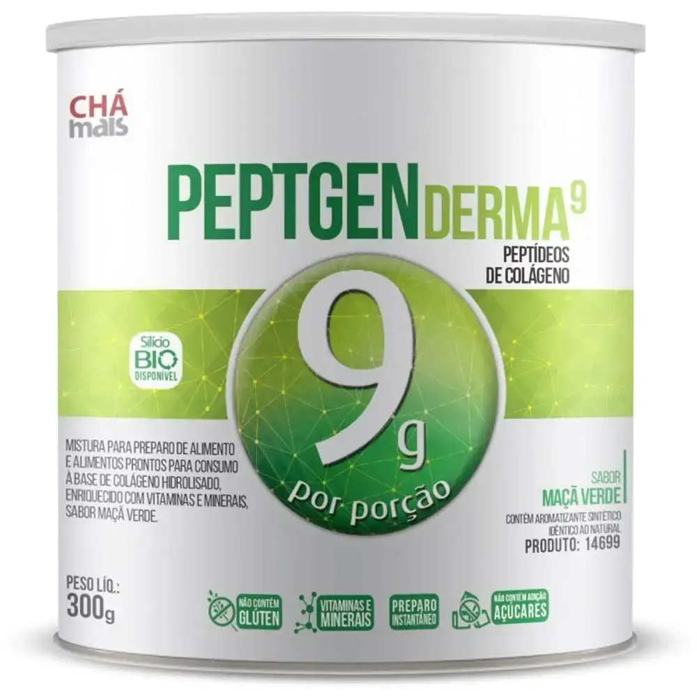 Colágeno Peptgen Derma 9g Maçã Verde 300g Chá Mais
