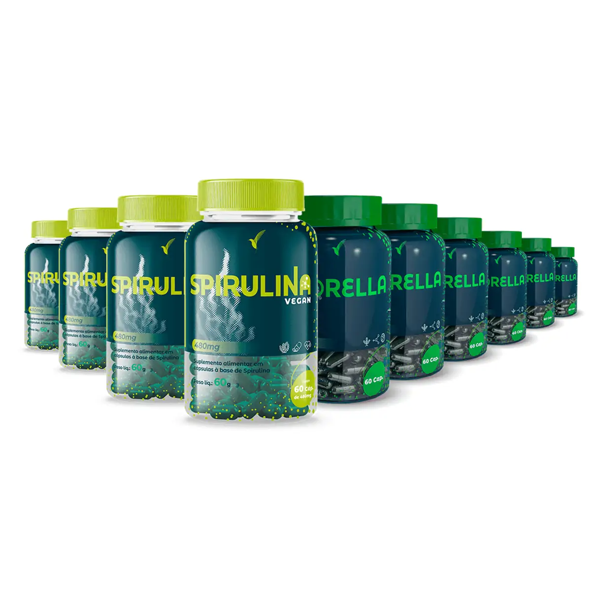 Spirulina 120 cápsulas - 60 dias + Clorella 180 cápsulas 60 dias + ebook