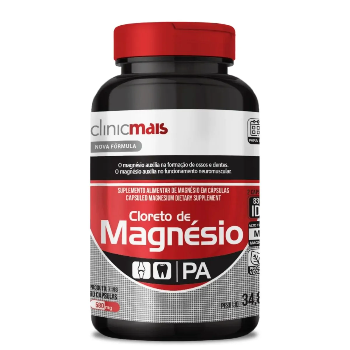 Cloreto de Magnésio PA 60 cápsulas 580mg ClinicMais
