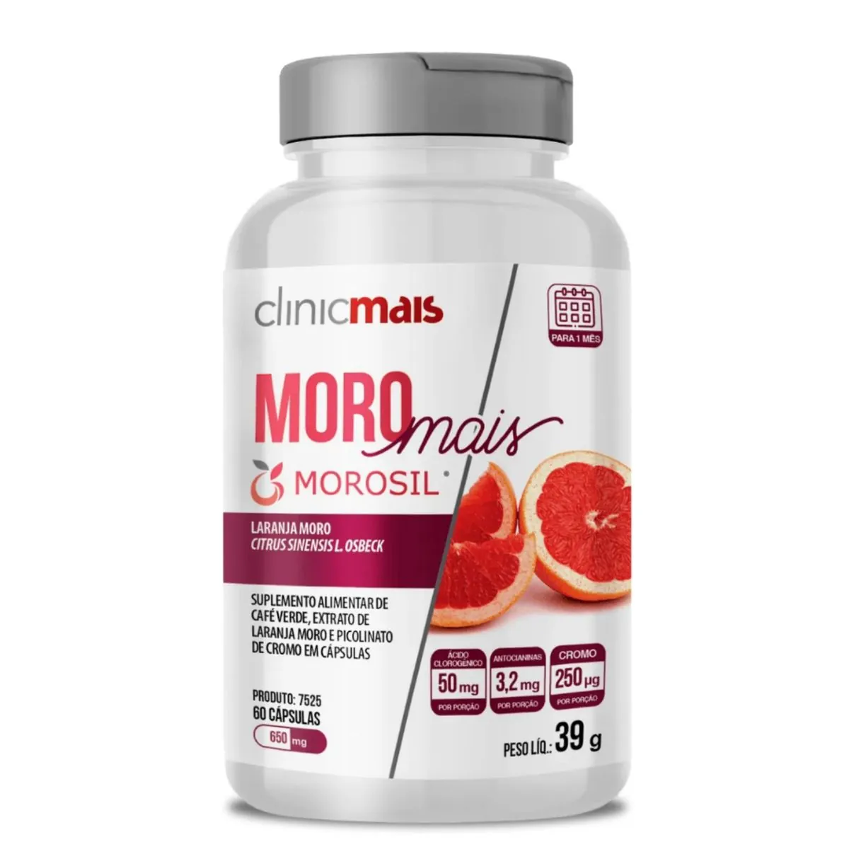 Morosil (Laranja Moro) Selo Autenticidade 60 cápsulas 650mg ClinicMais