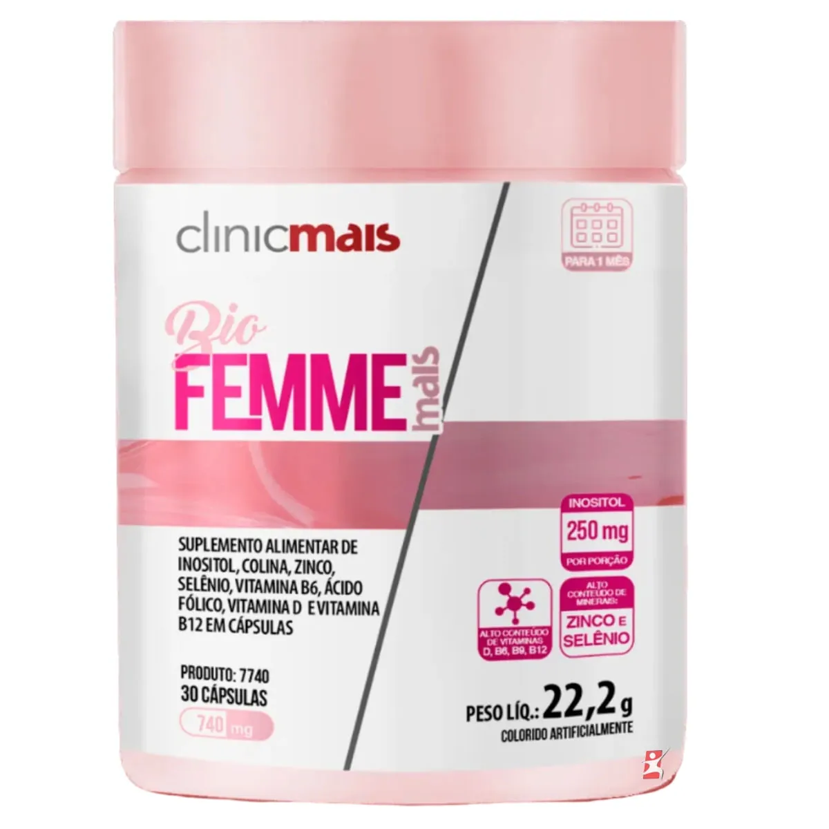 BIO FEMME MAIS BEM ESTAR FEMININO INOSITOL + COLINA + VITAMINAS E MINERAIS 30 CAPS - CLINICMAIS