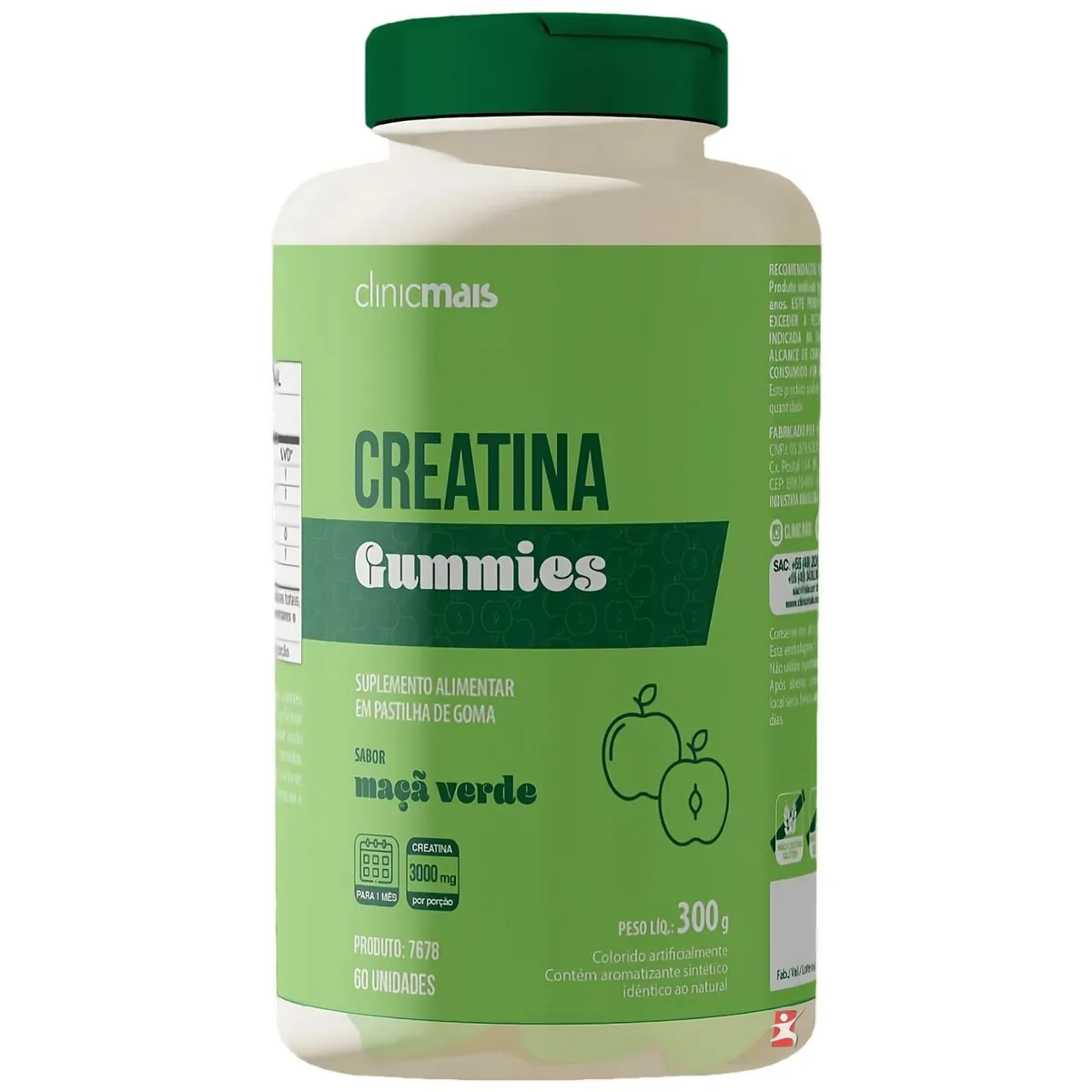 CREATINA EM GUMMIES 3G POR DOSE MAÇÃ VERDE 60 GOMAS - CLINICMAIS