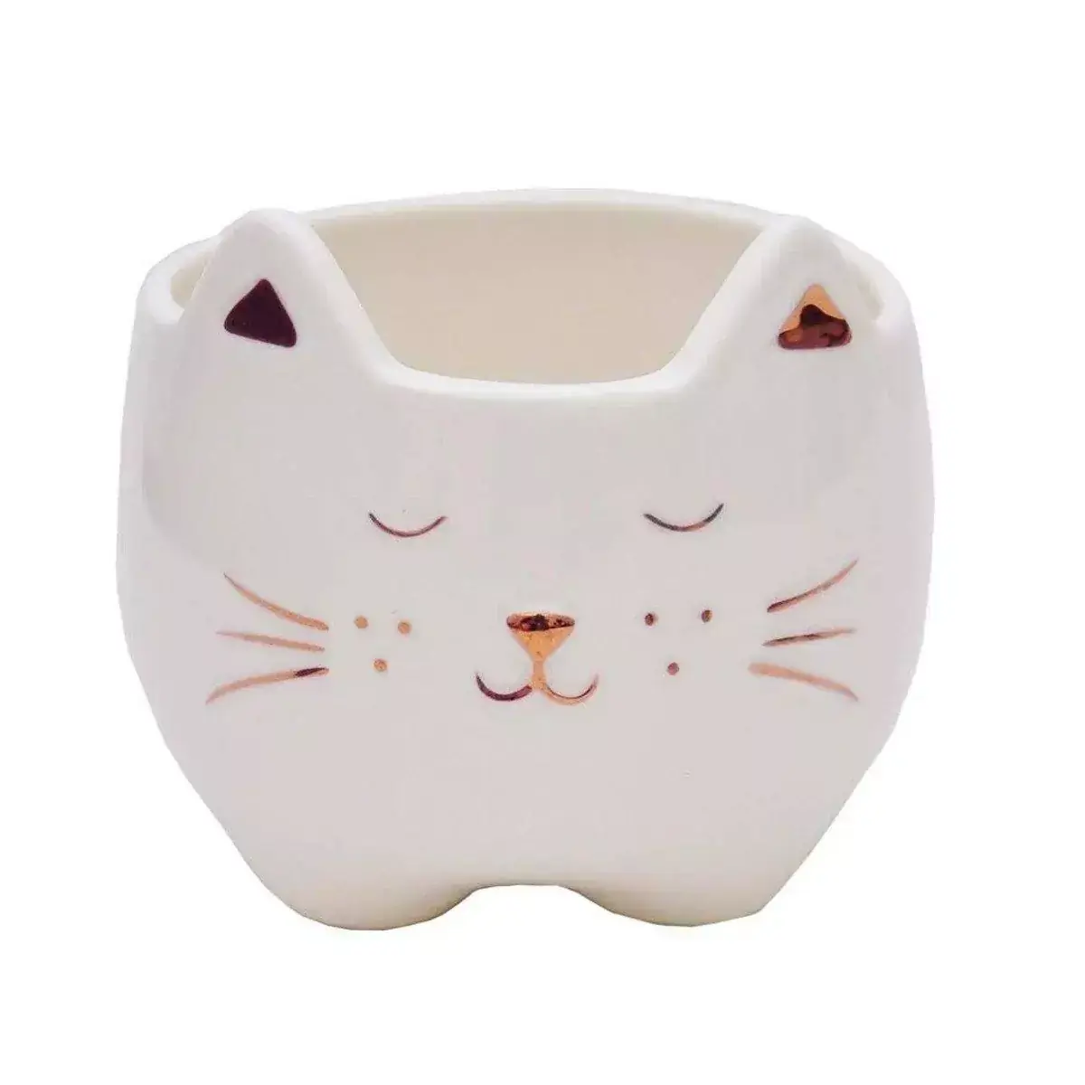 Cachepot Gatinho Rosê em Porcelana