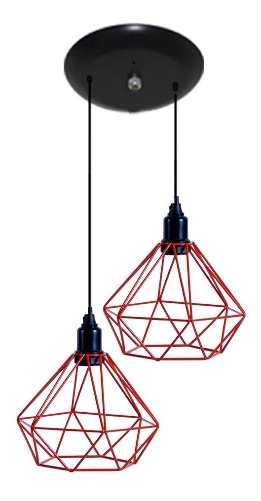 Pendente Aramado Modelo Diamante - 02 Juntos - Cor Vermelho