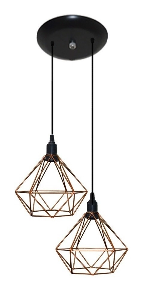 Pendente Aramado Modelo Diamante - 02 Juntos- Cor Cobre