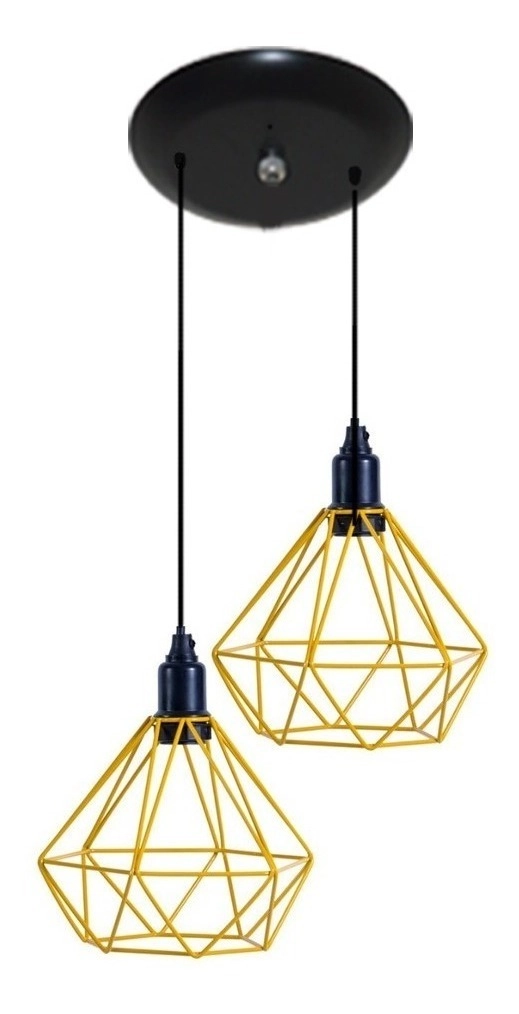 Pendente Aramado Modelo Diamante - 02 Juntos - Amarelo