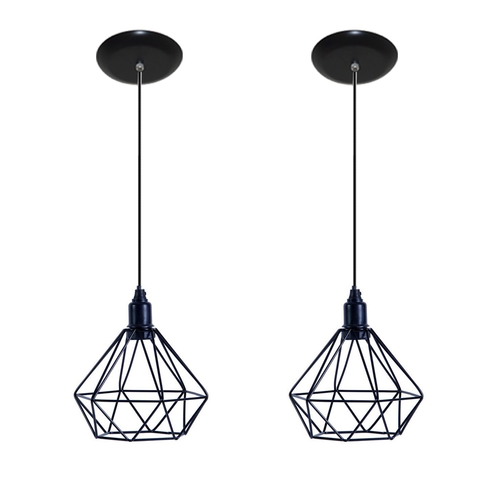 Kit Com 02 Luminarias Pendente Aramado Modelo Diamante - Preto