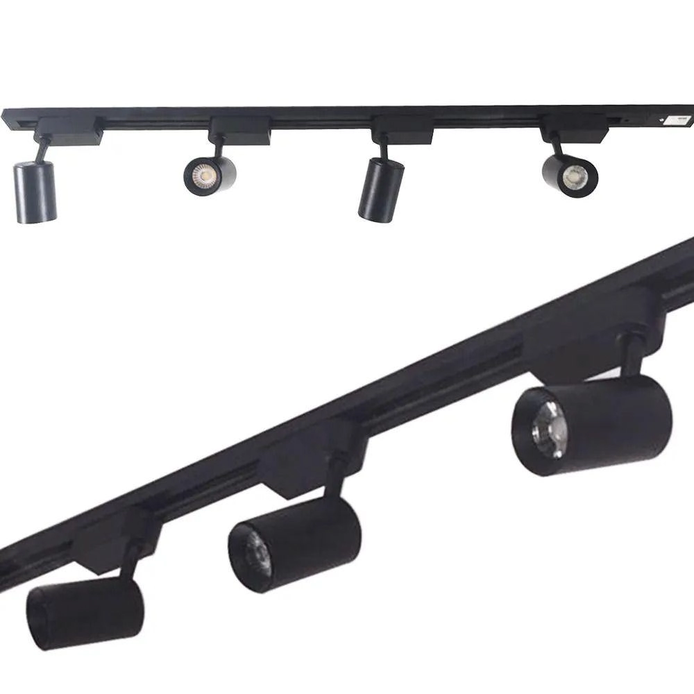 Trilho Eletrificado 2m E 7 Spot Led 10w 3000k Bivolt Preto