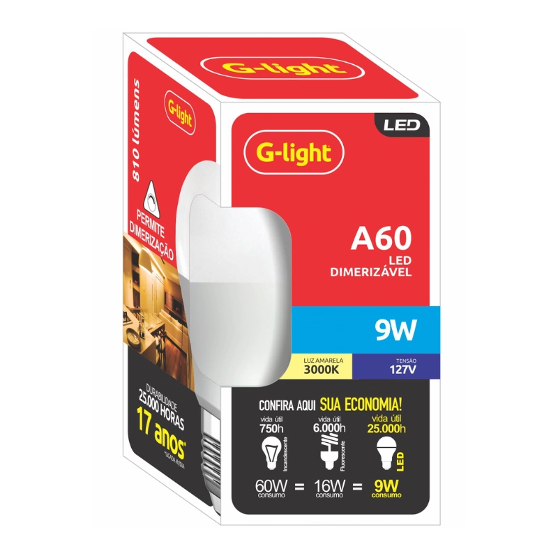 Lâmpada Led Ence A60 9w Dimerizável 3000k - Luz Amarela - 127v