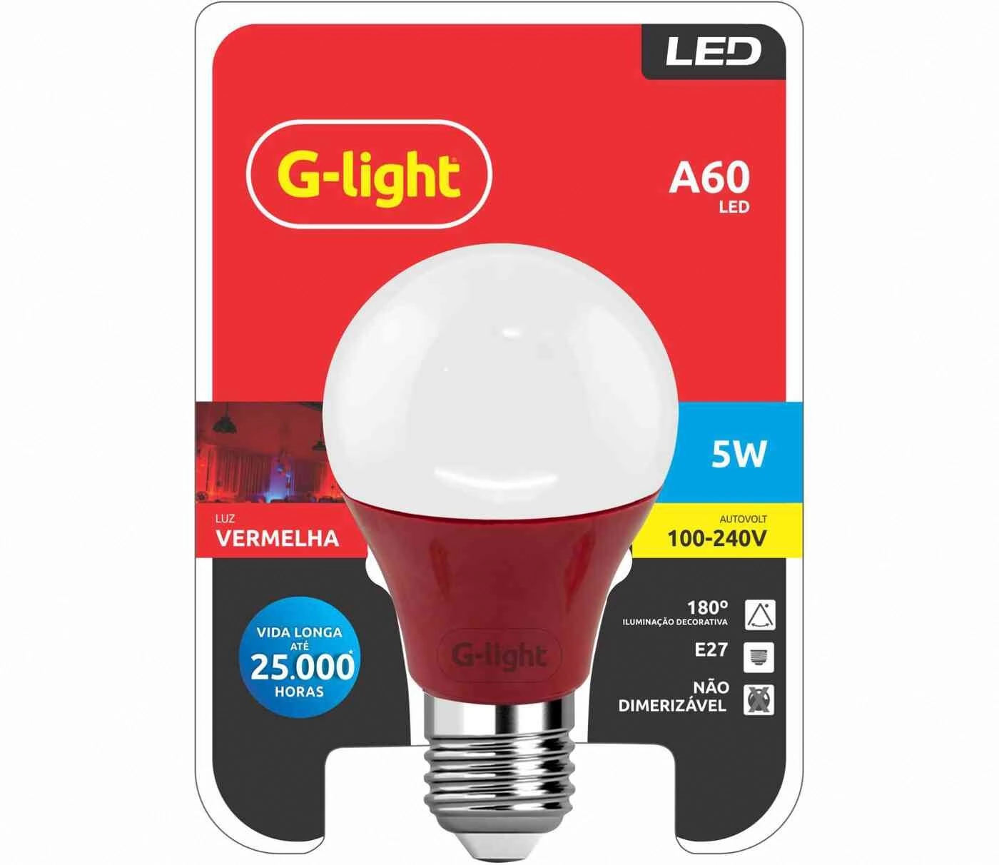 Lâmpada Led Bulbo E27 5w Bivolt Luz Vermelha G-light
