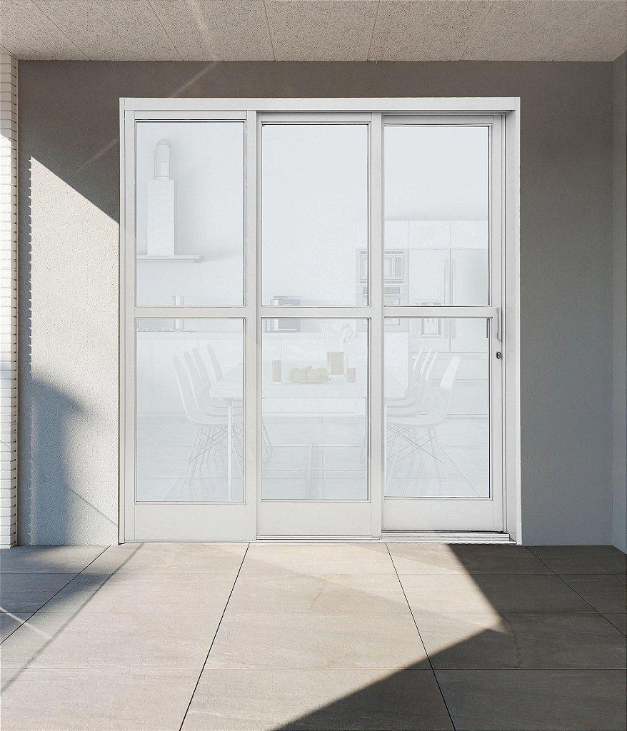 Porta De Alumínio De Correr Com 3 Folhas Branco 210x160 -"d"
