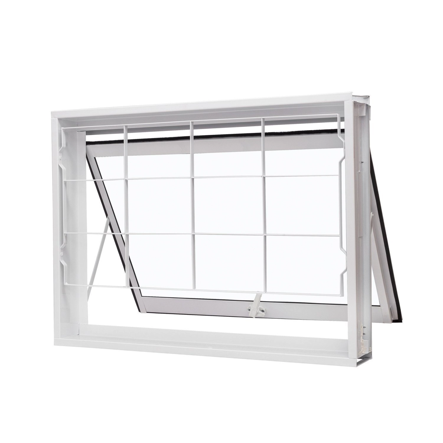 Janela De Aço Maxim-ar 50x50cm Com Grade Quadriculada E Vidro Liso Qualitysol Ramassol Branco