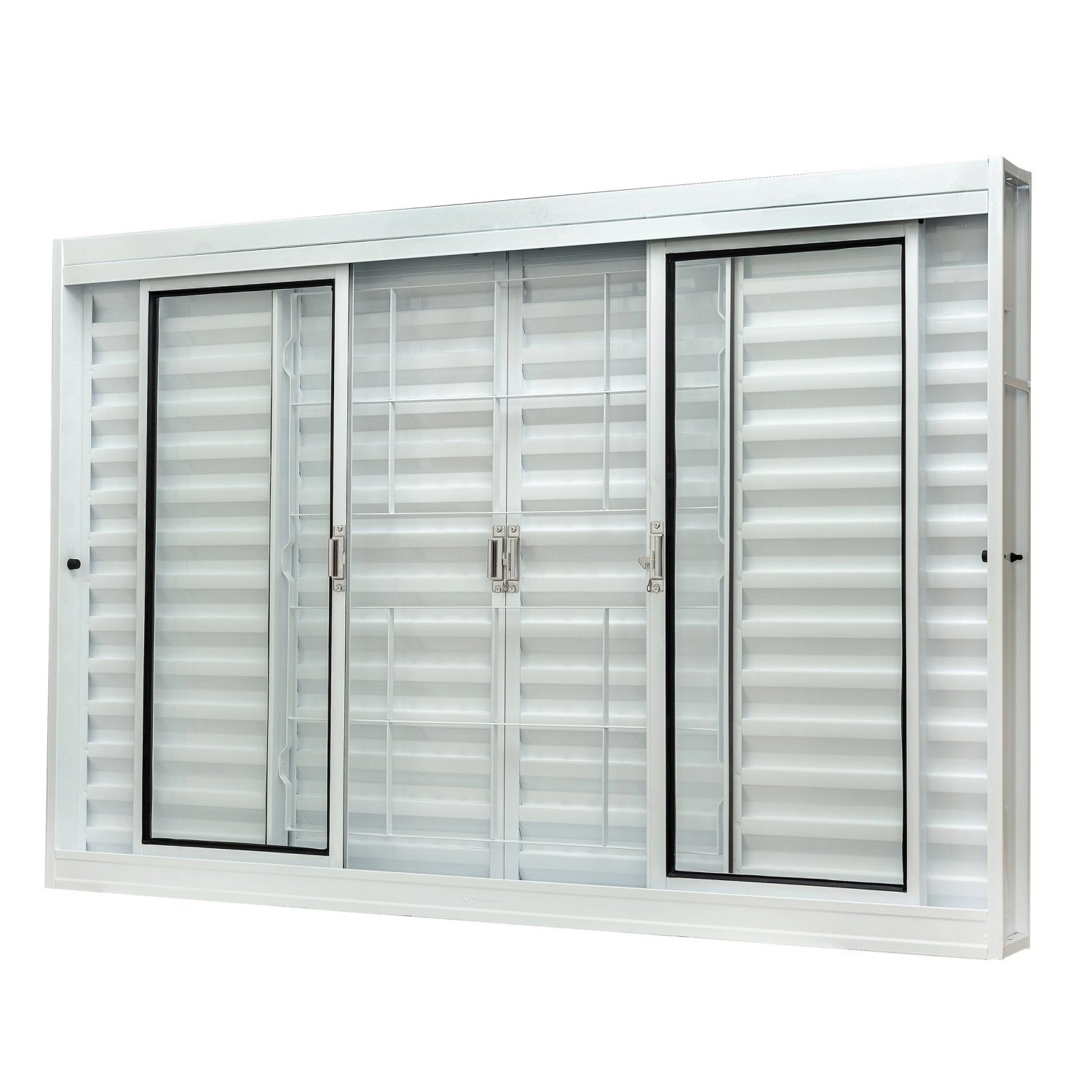 Janela De Aço Veneziana Central 100x120cm 6 Folhas Com Grade Quadriculada E Vidro Liso Qualitysol Ra Branco