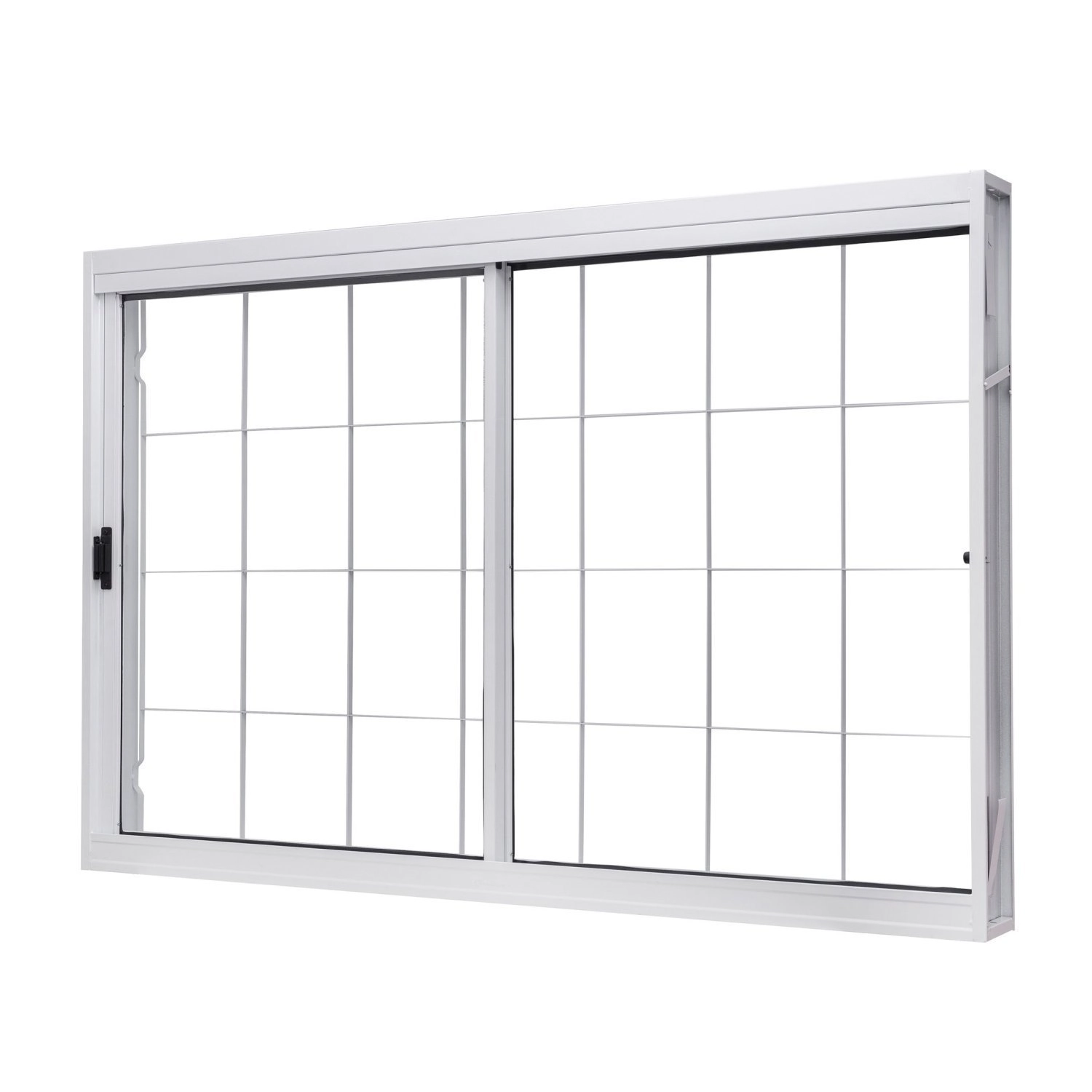 Janela De Aço De Correr Central 100x150cm 2 Folhas Com Grade Quadriculada E Vidro Liso Branco