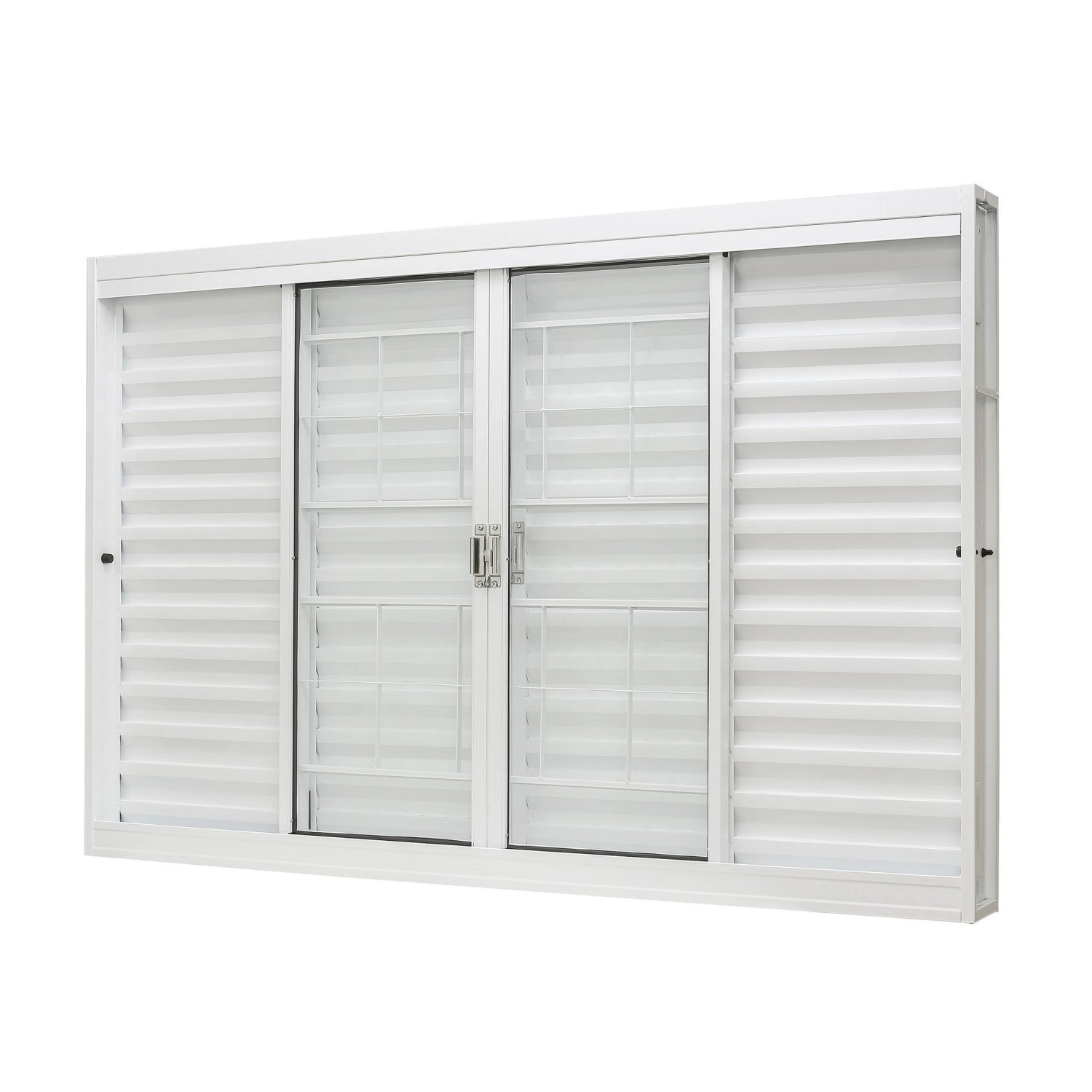 Janela De Aço Veneziana Central 100x150cm 6 Folhas Com Grade Quadriculada Unicsol Ramassol Branco